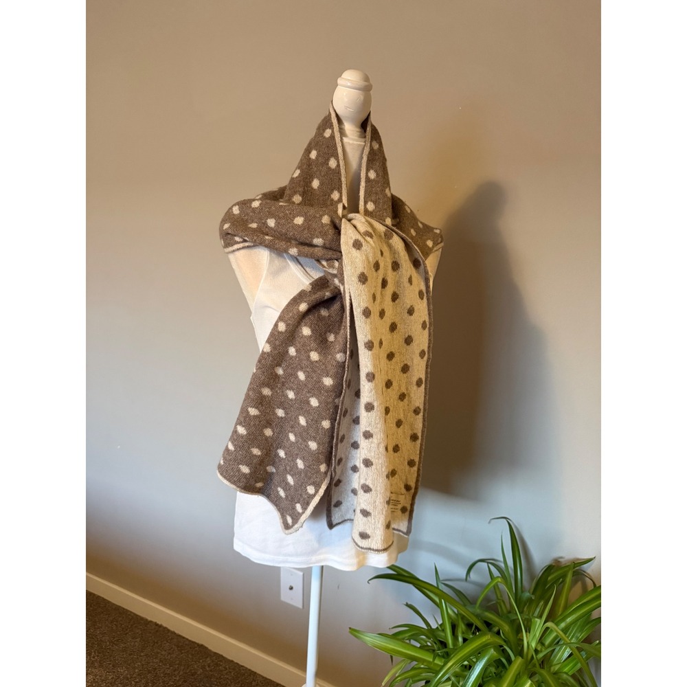 Scarf Brown/Cream Cashmere Merino Blend Polka Dot Made in Italy OS
